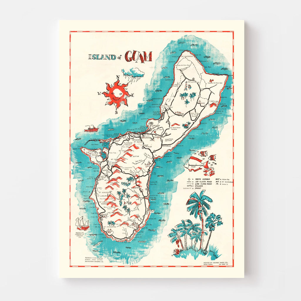 Vintage Guam Map 1955