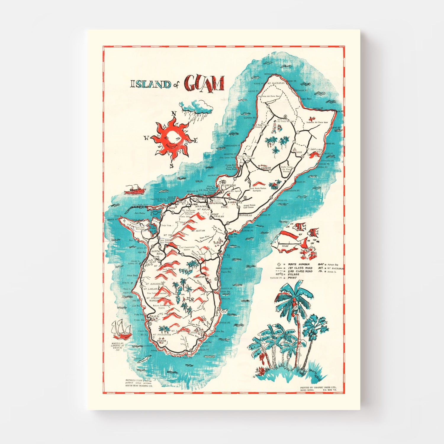 Vintage Guam Map 1955