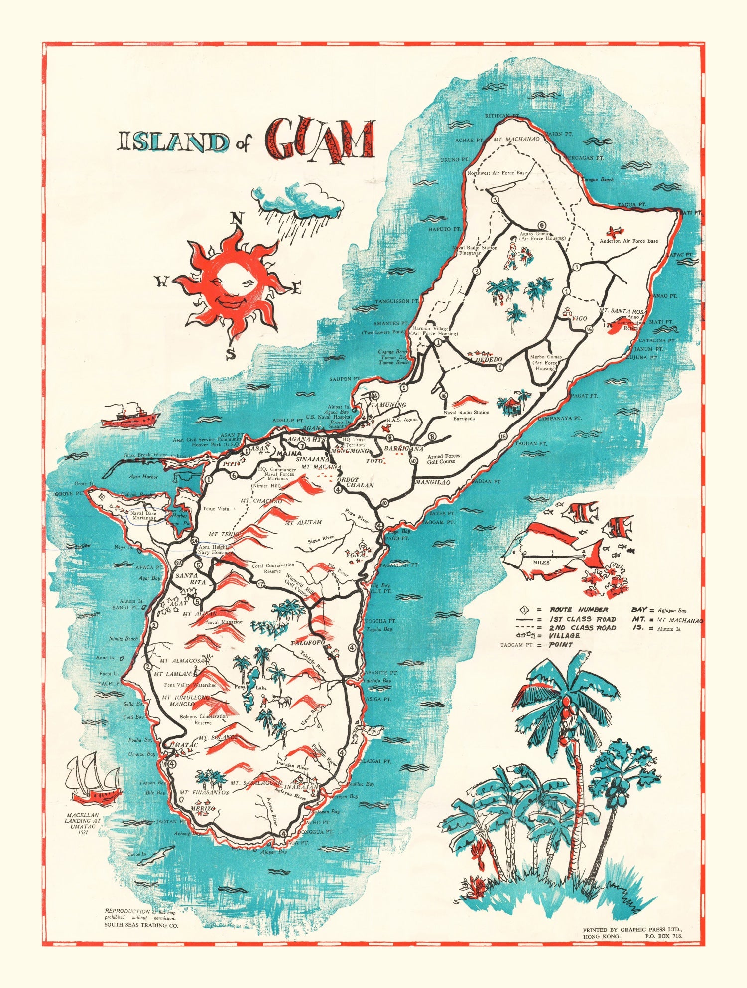 Vintage Guam Map 1955