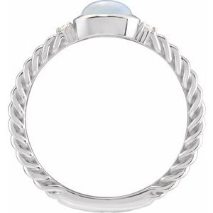 Sterling Silver Natural White Opal & .03 CTW Natural Diamond Cabochon Ring