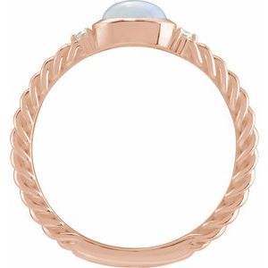 14K Rose Gold Natural White Opal & .03 CTW Natural Diamond Cabochon Ring