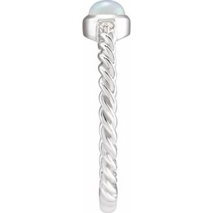 14K White Gold Natural White Opal & .03 CTW Natural Diamond Cabochon Ring
