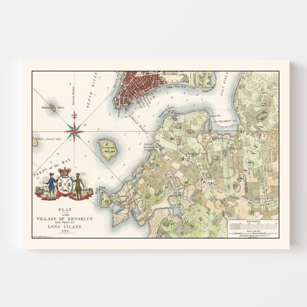 Vintage Map of Brooklyn, New York 1864