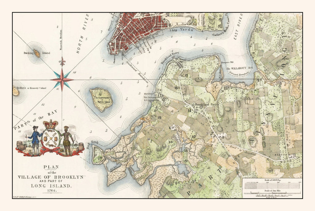 Vintage Map of Brooklyn, New York 1864