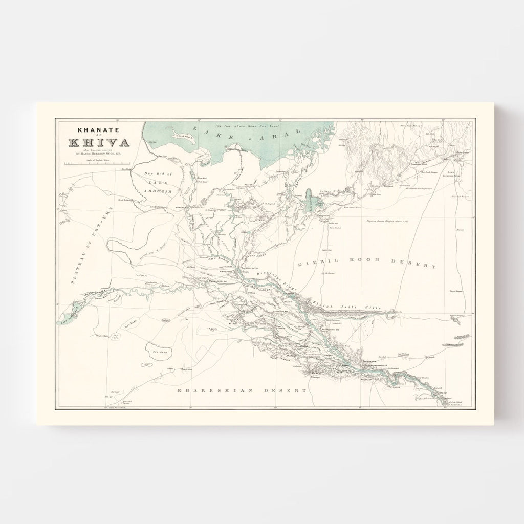 Vintage Map of Khiva, Uzbekistan 1875