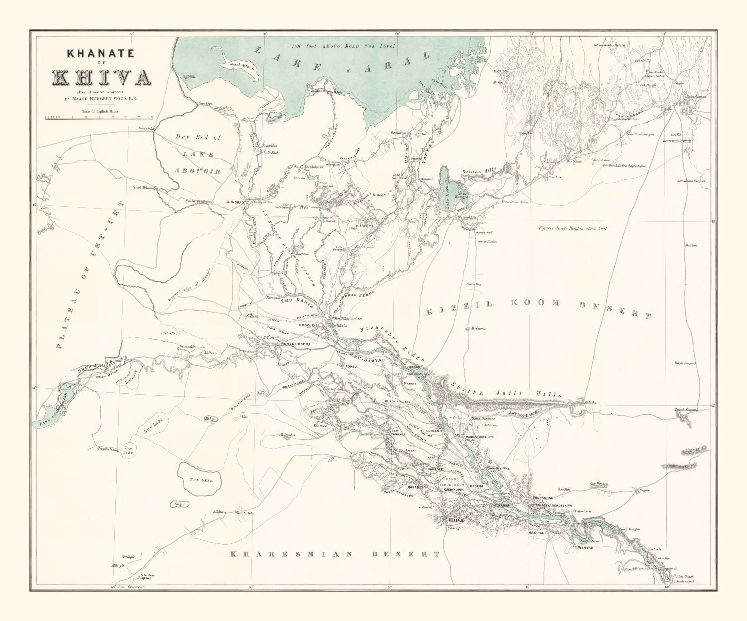 Vintage Map of Khiva, Uzbekistan 1875