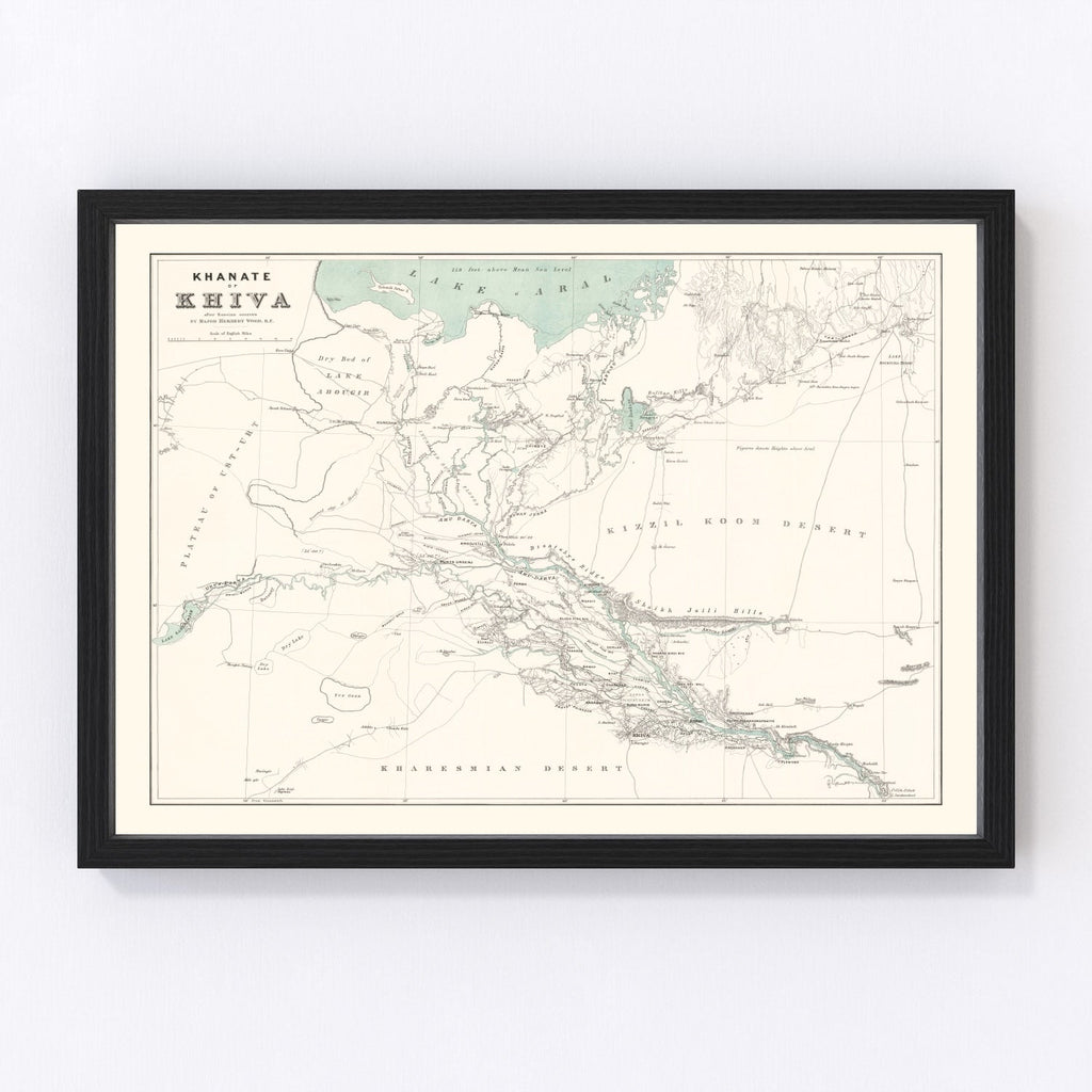Vintage Map of Khiva, Uzbekistan 1875