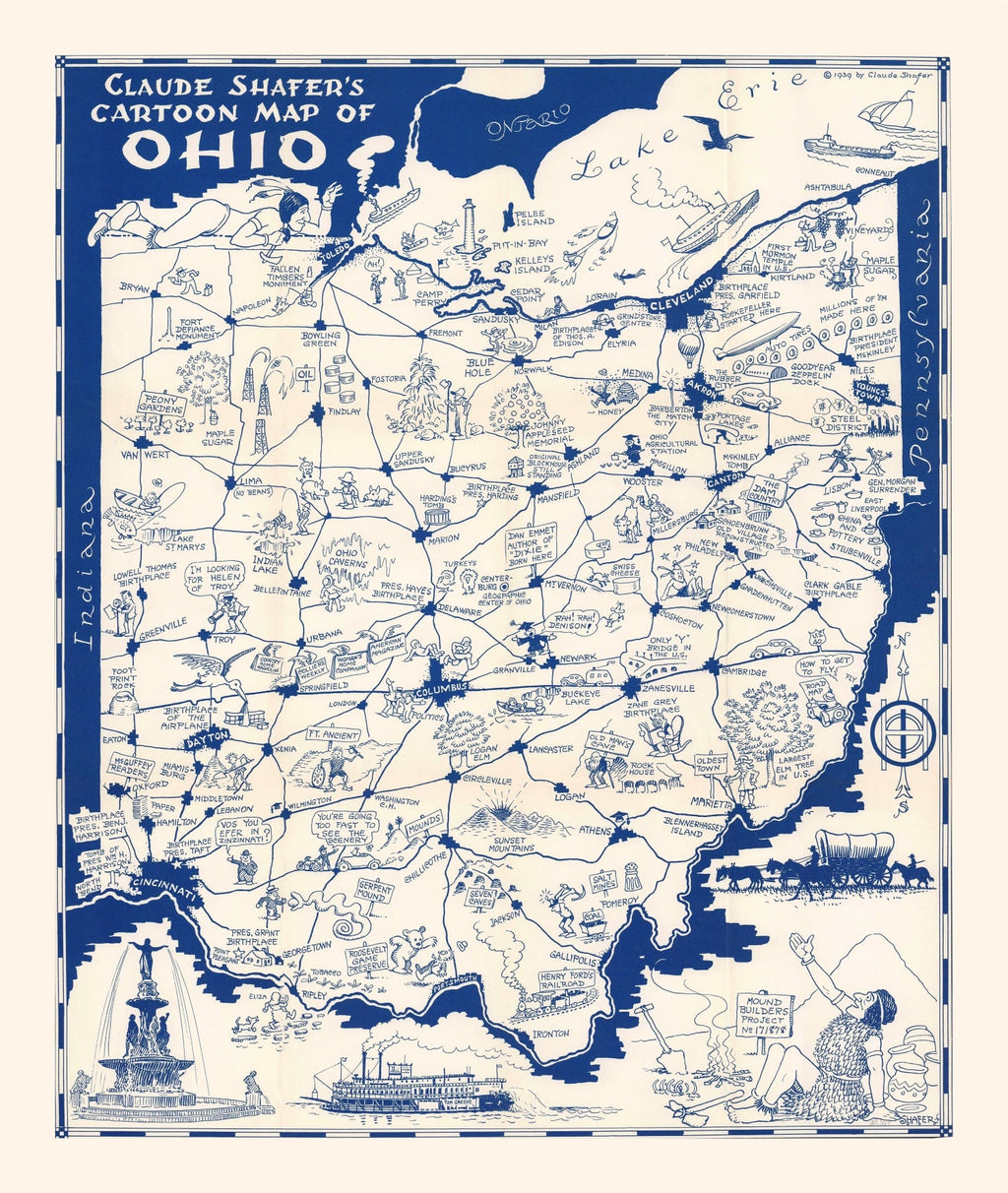 Vintage Map of Ohio 1939