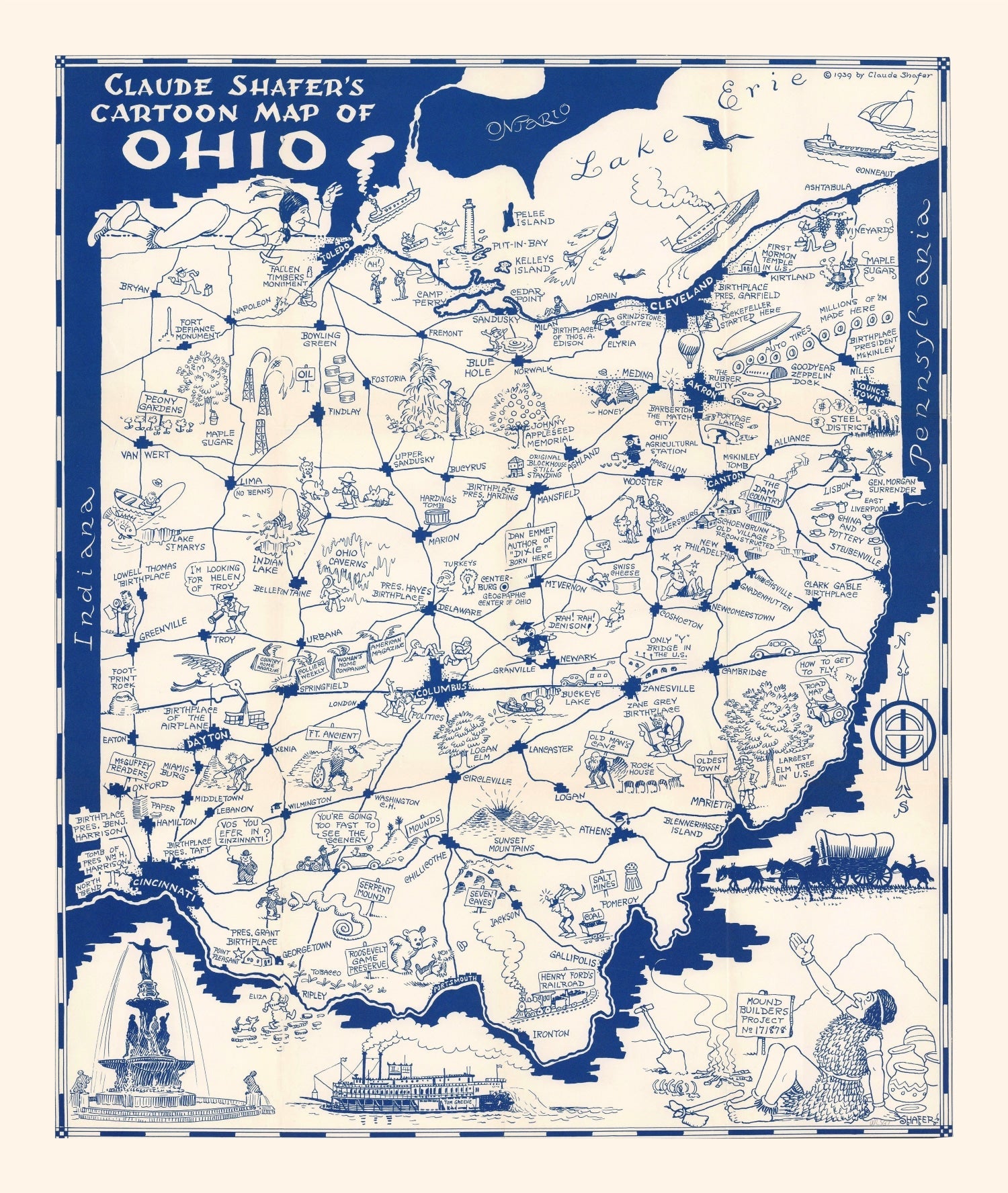 Vintage Map of Ohio 1939