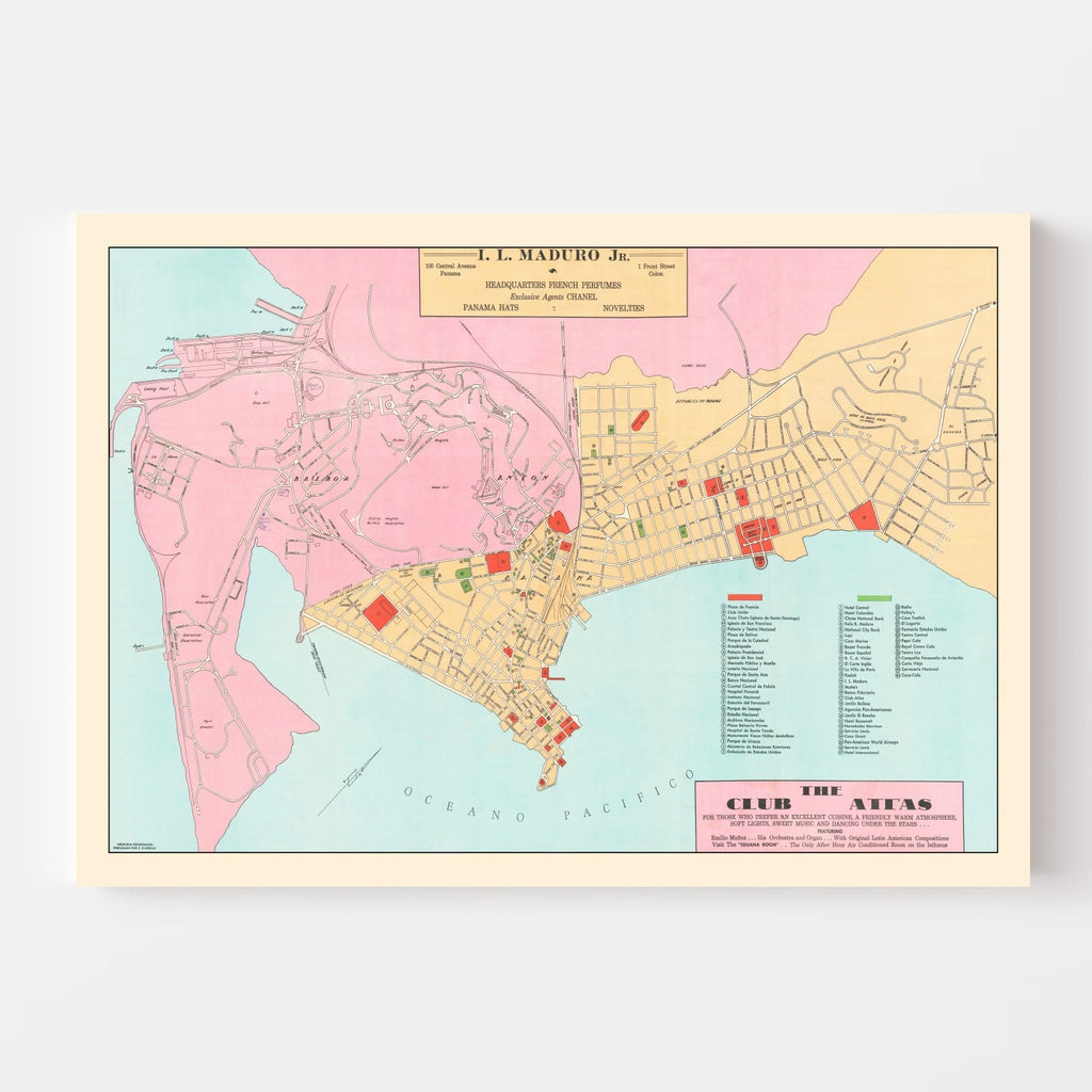 Vintage Map of Panama City, Panama 1950