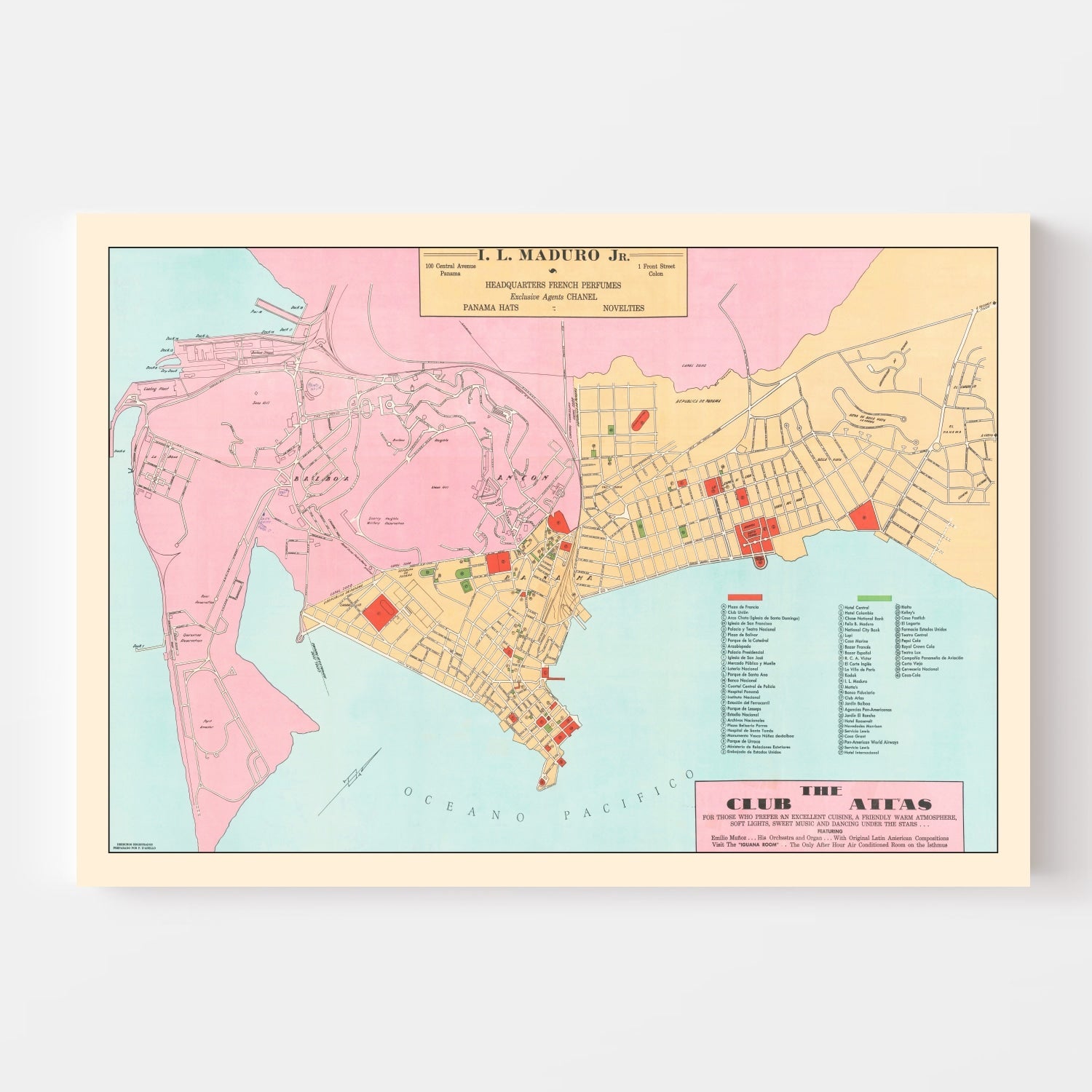 Vintage Map of Panama City, Panama 1950