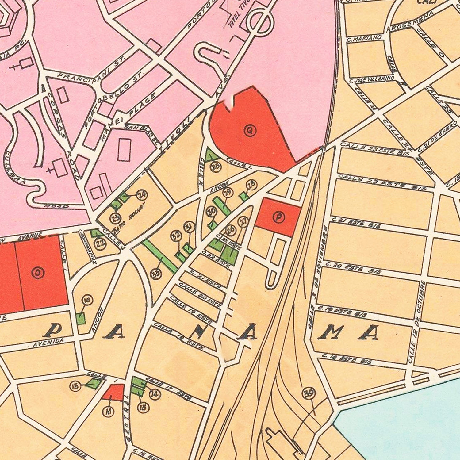 Vintage Map of Panama City, Panama 1950