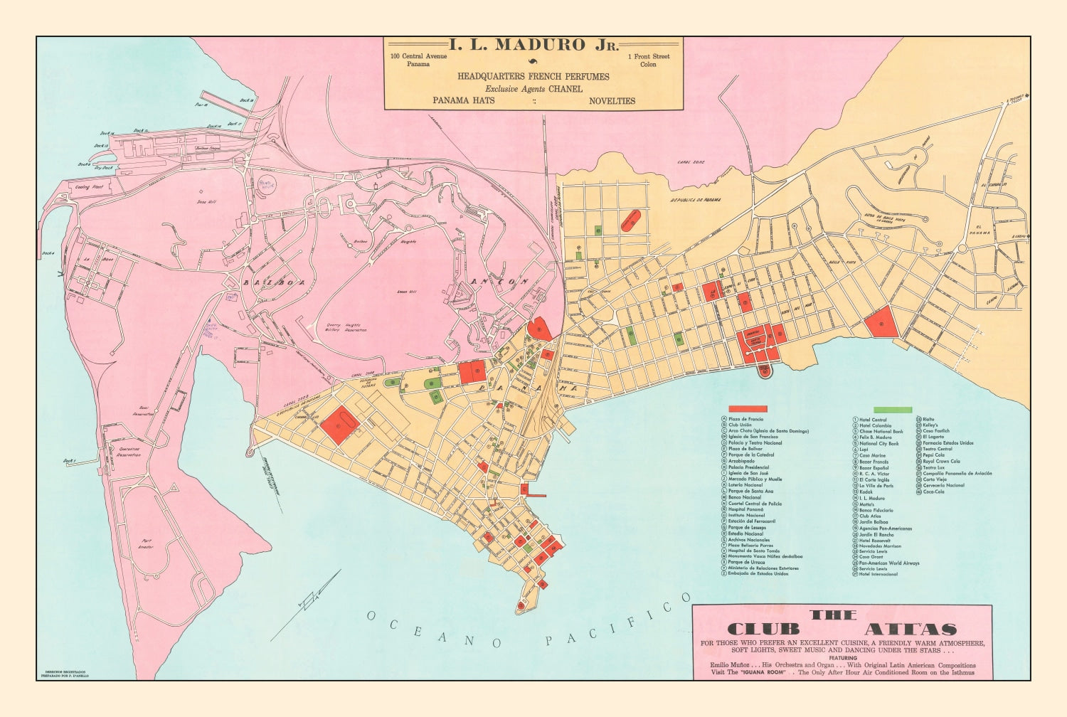 Vintage Map of Panama City, Panama 1950