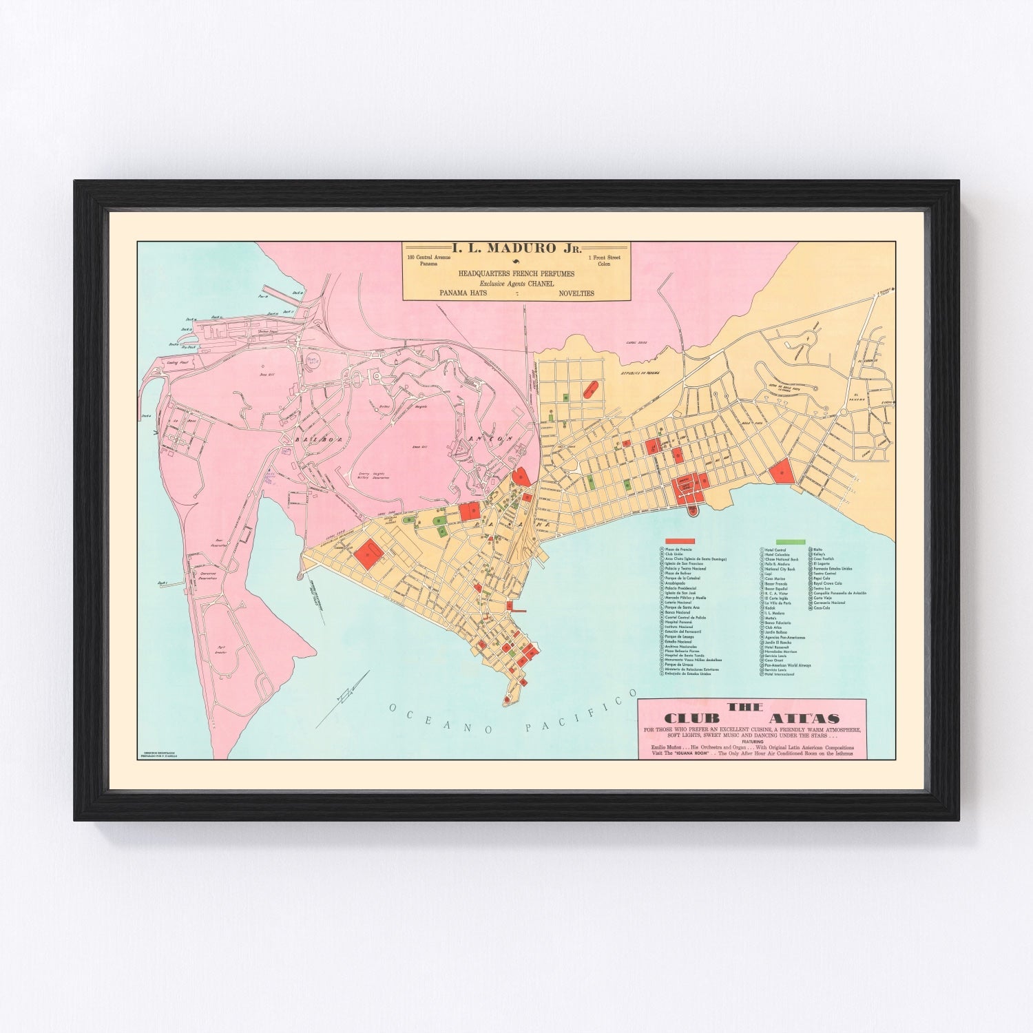 Vintage Map of Panama City, Panama 1950