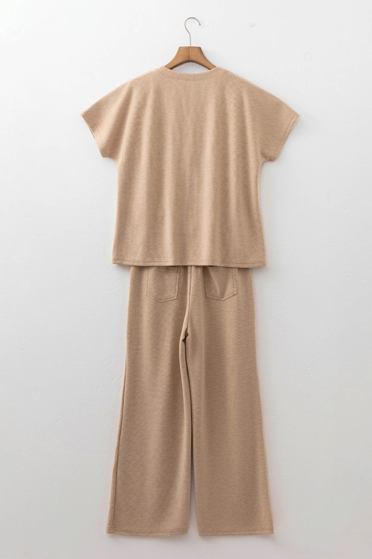 Ribbed Short Sleeve Top & Wide Leg Pants Set