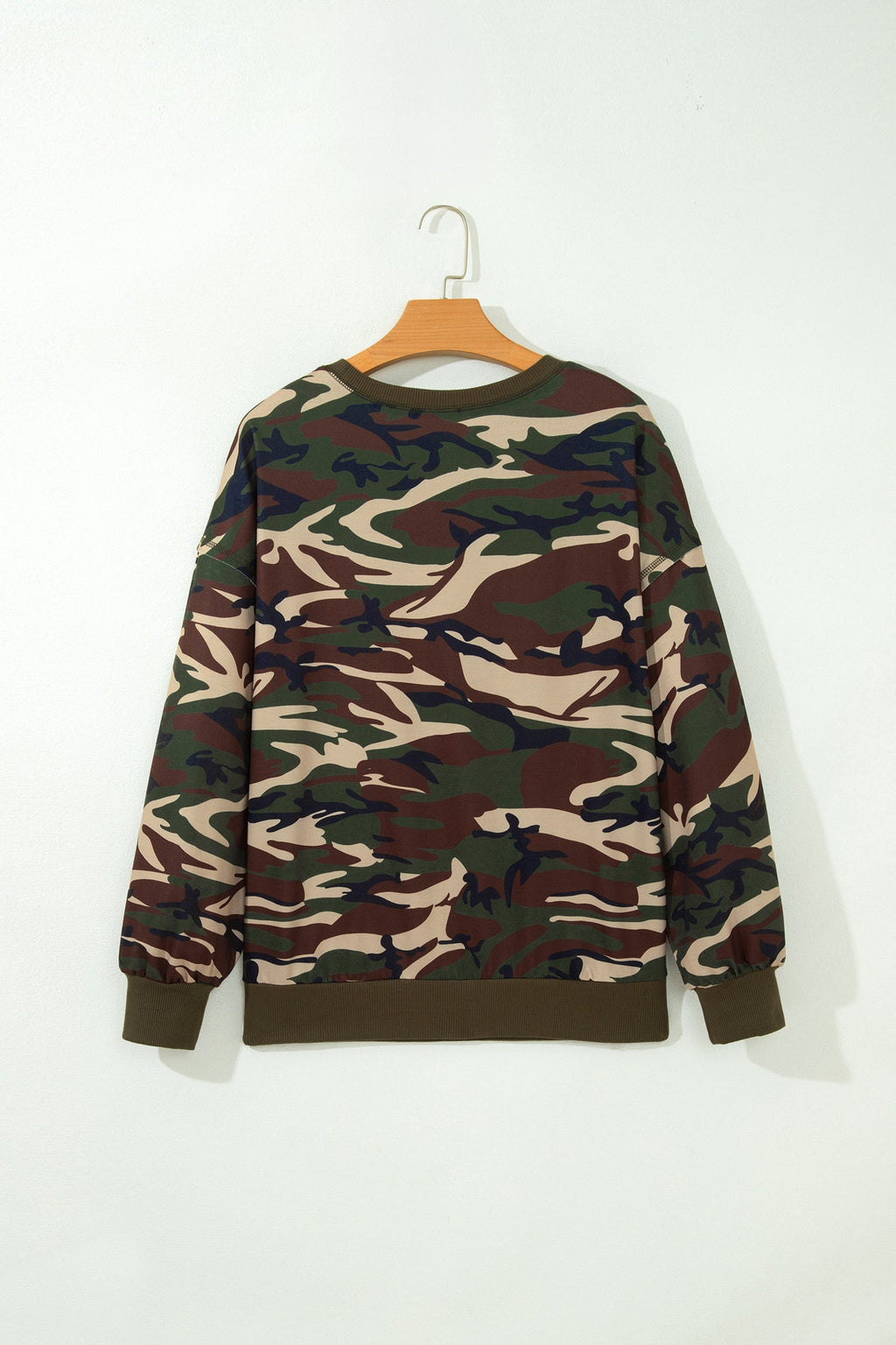 Camo Baggy Round Neck Long Sleeve Pullover Sweatshirt