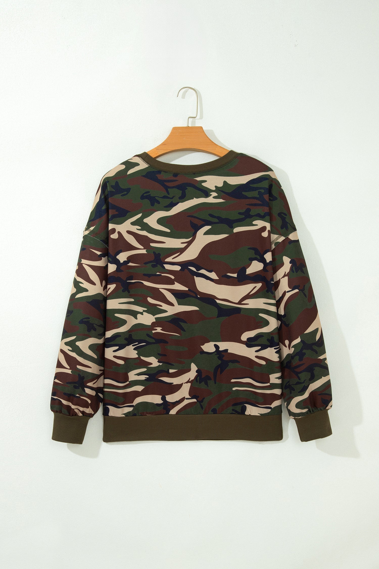 Camo Baggy Round Neck Long Sleeve Pullover Sweatshirt