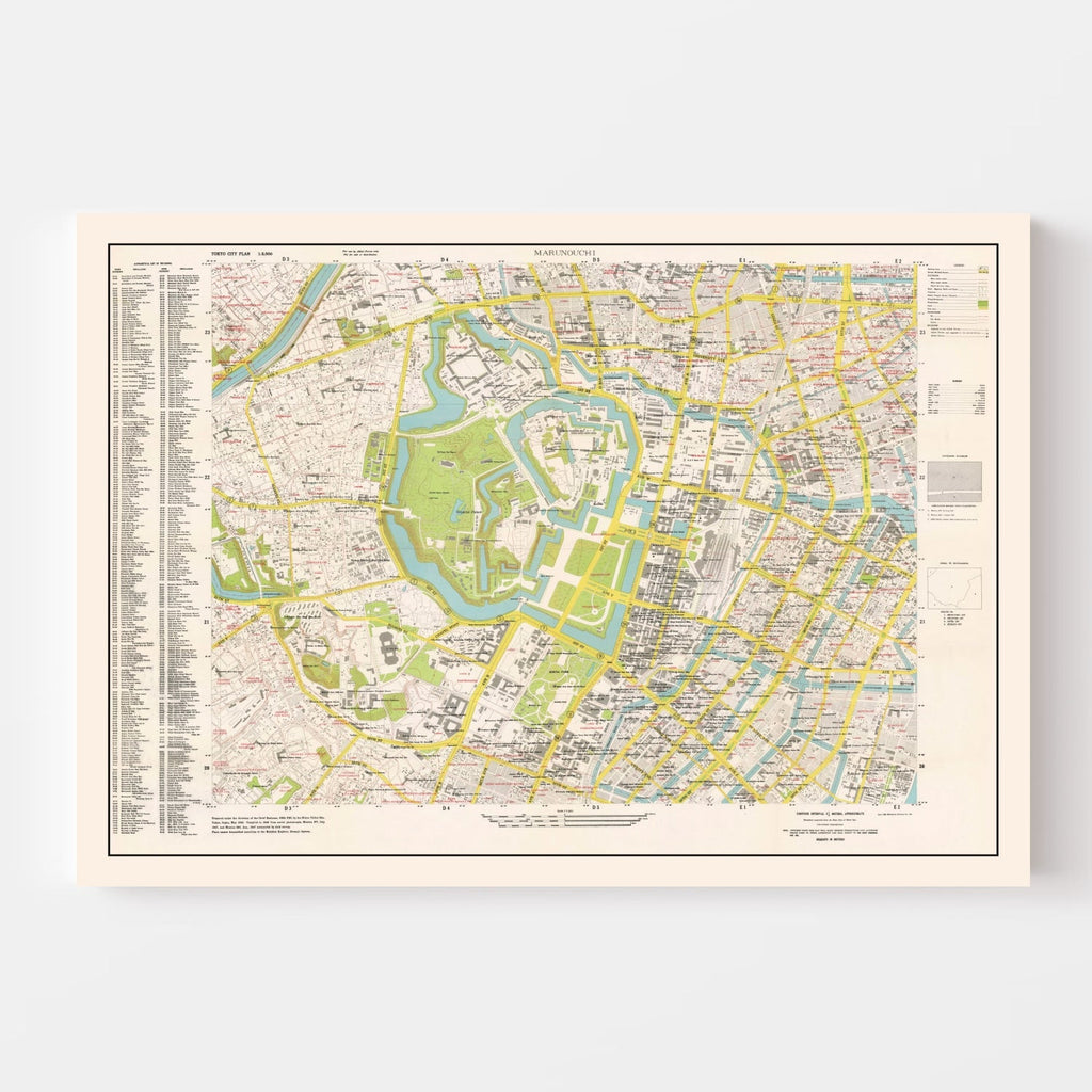 Vintage Map of Marunouchi District Tokyo, Japan 1948