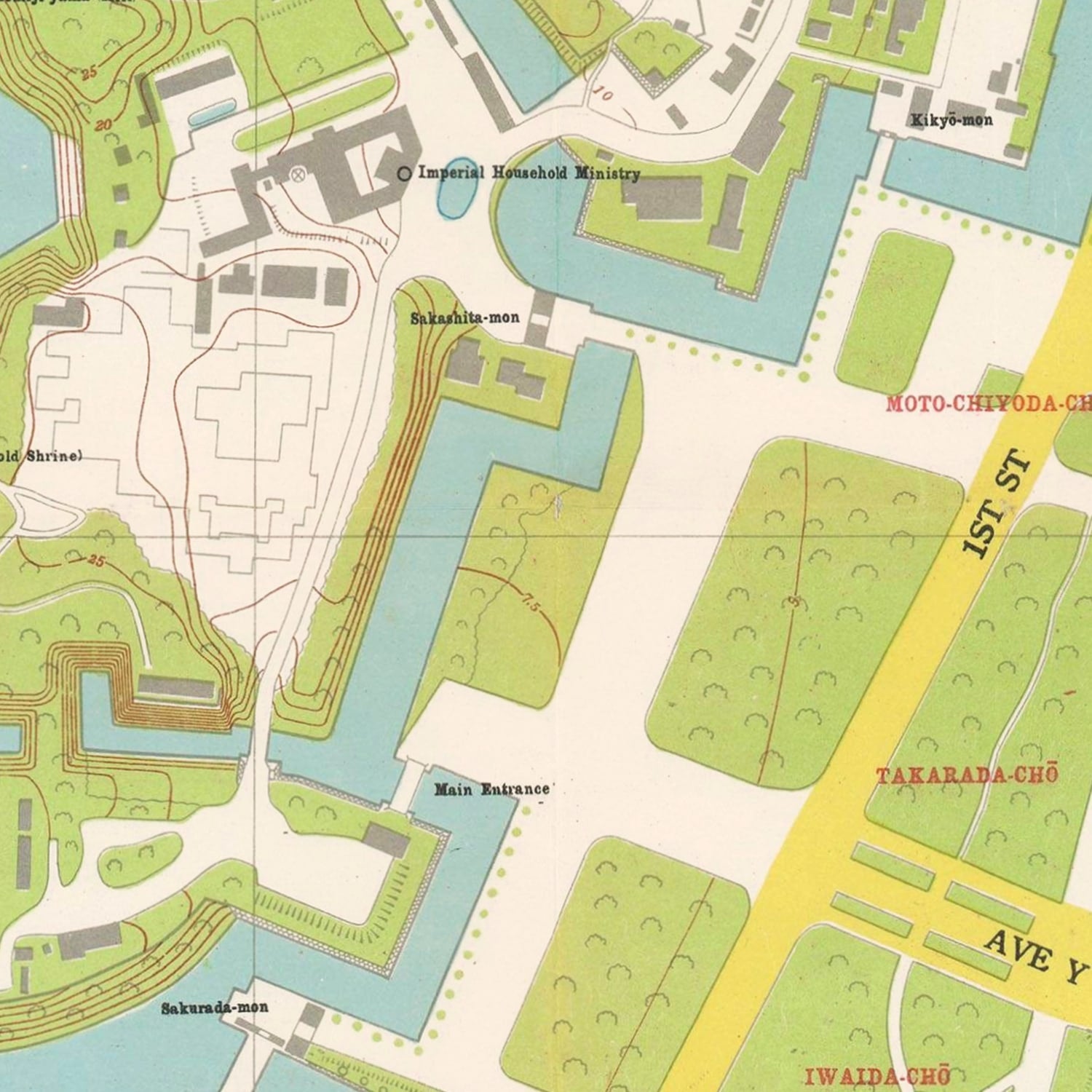 Vintage Map of Marunouchi District Tokyo, Japan 1948