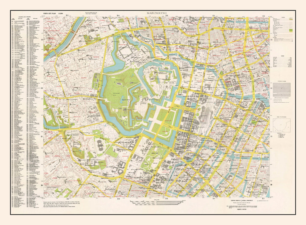 Vintage Map of Marunouchi District Tokyo, Japan 1948