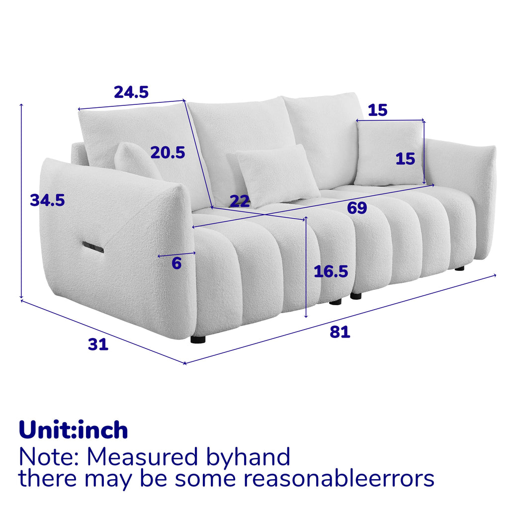 [video]MH 81' Premium Teddy fabric Sofa with 3 Back Pillows and 3 back Cushions Solid Wood Frame 3-Seater Sofa, Oversized Upholstered Chair for Living Room, Bedroom, Apartment and OfficeW1193S00067