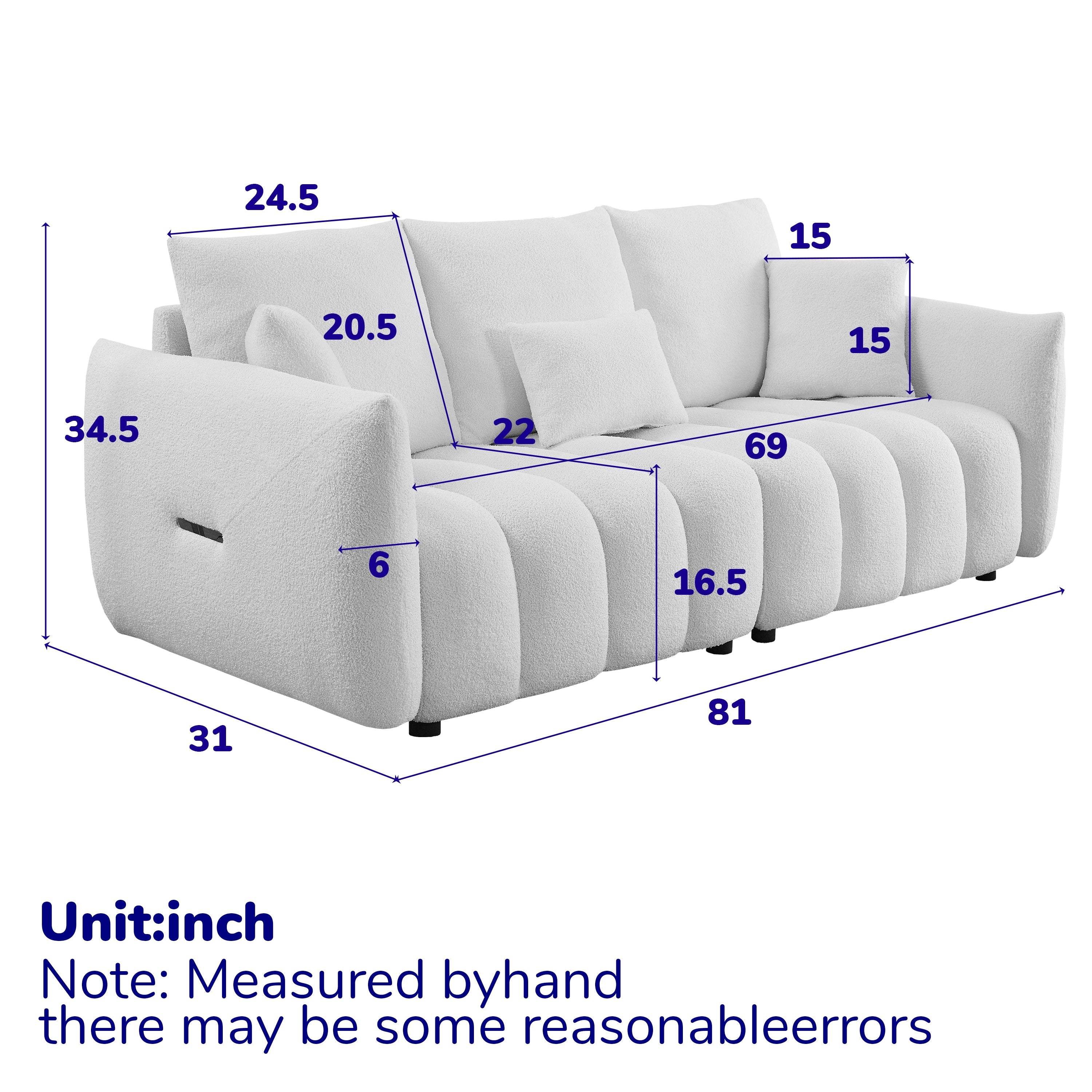 [video]MH 81' Premium Teddy fabric Sofa with 3 Back Pillows and 3 back Cushions Solid Wood Frame 3-Seater Sofa, Oversized Upholstered Chair for Living Room, Bedroom, Apartment and OfficeW1193S00067