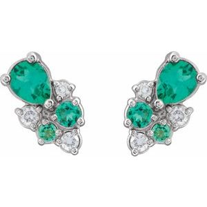 14K White Gold Lab-Grown Emerald & .07 CTW Lab-Grown Diamond Cluster Earrings – image 2