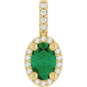 14K Yellow Gold Lab-Grown Emerald & .05 CTW Natural Diamond Halo-Style Pendant