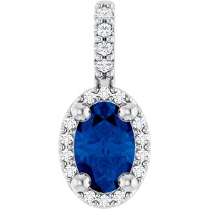 Sterling Silver Lab-Grown Blue Sapphire & .05 CTW Natural Diamond Halo-Style Pendant