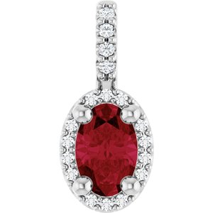 Platinum Lab-Grown Ruby & .05 CTW Natural Diamond Halo-Style Pendant