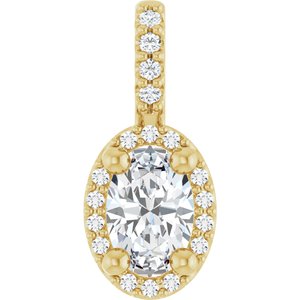 14K Yellow Gold Lab-Grown Moissanite & .05 CTW Natural Diamond Halo-Style Pendant