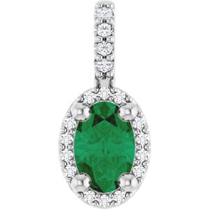 14K White Gold Lab-Grown Emerald & .05 CTW Natural Diamond Halo-Style Pendant