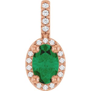 14K Rose Gold Lab-Grown Emerald & .05 CTW Natural Diamond Halo-Style Pendant