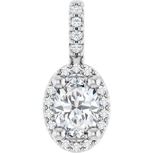 Sterling Silver Lab-Grown Moissanite & .05 CTW Natural Diamond Halo-Style Pendant