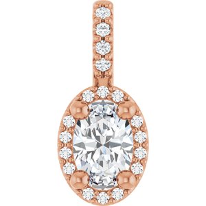 14K Rose Gold Lab-Grown Moissanite & .05 CTW Natural Diamond Halo-Style Pendant