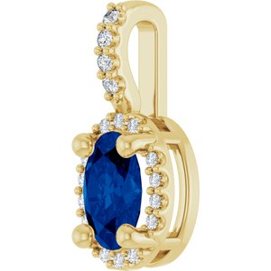14K Yellow Gold Lab-Grown Blue Sapphire & .05 CTW Natural Diamond Halo-Style Pendant