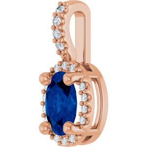 14K Rose Gold Lab-Grown Blue Sapphire & .05 CTW Natural Diamond Halo-Style Pendant
