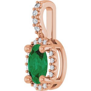 14K Rose Gold Lab-Grown Emerald & .05 CTW Natural Diamond Halo-Style Pendant