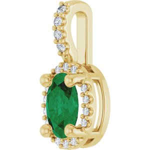 14K Yellow Gold Lab-Grown Emerald & .05 CTW Natural Diamond Halo-Style Pendant