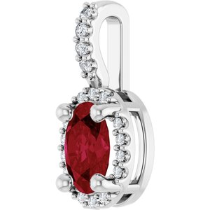 14K White Gold Lab-Grown Ruby & .05 CTW Natural Diamond Halo-Style Pendant