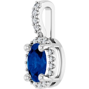 Sterling Silver Lab-Grown Blue Sapphire & .05 CTW Natural Diamond Halo-Style Pendant