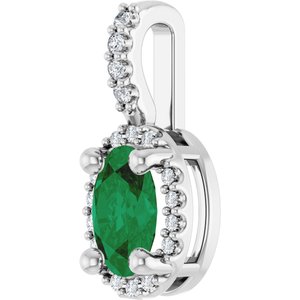 Sterling Silver Lab-Grown Emerald & .05 CTW Natural Diamond Halo-Style Pendant