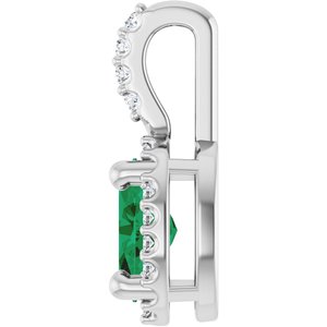 Platinum Lab-Grown Emerald & .05 CTW Natural Diamond Halo-Style Pendant