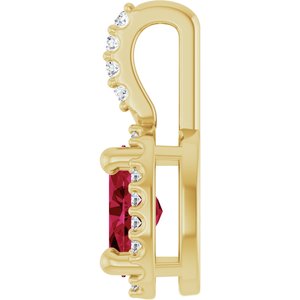 14K Yellow Gold Lab-Grown Ruby & .05 CTW Natural Diamond Halo-Style Pendant