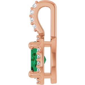 14K Rose Gold Lab-Grown Emerald & .05 CTW Natural Diamond Halo-Style Pendant