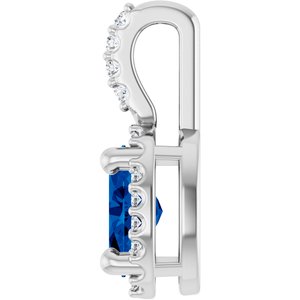 Sterling Silver Lab-Grown Blue Sapphire & .05 CTW Natural Diamond Halo-Style Pendant