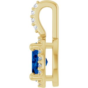 14K Yellow Gold Lab-Grown Blue Sapphire & .05 CTW Natural Diamond Halo-Style Pendant