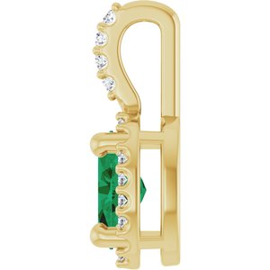 14K Yellow Gold Lab-Grown Emerald & .05 CTW Natural Diamond Halo-Style Pendant