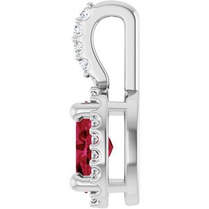 14K White Gold Lab-Grown Ruby & .05 CTW Natural Diamond Halo-Style Pendant