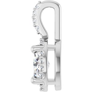 Platinum Lab-Grown Moissanite & .05 CTW Natural Diamond Halo-Style Pendant